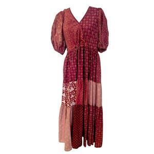 New Red Christy Dawn Lianne Red Patchwork Midi Dress Boho Taylor Swift Medium
